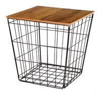 Max Home - Mesa auxiliar cuadrada, tapa efecto madera, almacenaje, estructura metálica negra, líneas geométricas, estilo industrial, decoración, para salón, dormitorio, baño