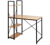 Max Home - Mesa escritorio con estantería, 3 estantes, tablero madera, estructura acero negro, para oficina y estudio, estilo industrial, refuerzo en X para más estabilidad, escritorios, mesas para