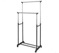 AKTIVE MAX Home Perchero de Ropa Altura Ajustable, 150x440x160 cm, Peso máximo soportado X, con balda para Zapatos, con Ruedas, Doble Barra, Extensible, Moderno, Negro y Acero, Minimalista (18806)