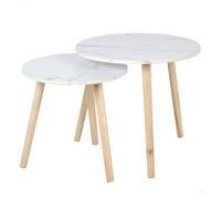 AKTIVE MAX Home Set de 2 mesas auxiliares, D40x44 cm y D50x50 cm, Peso máximo soportado 5kg, Nido, Blancas, Patas de Madera Natural, para salón, Comedor, Oficina (18512)