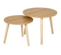 AKTIVE MAX Home Set de 2 mesas auxiliares, D40x44 cm y D50x50 cm, Peso máximo soportado 5kg, Nido, Blancas, Patas de Madera Natural, para salón, Comedor, Oficina (18512)
