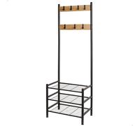 AKTIVE 18428 MAX Home Zapatero Entrada recibidor y Perchero de pie, 7 Ganchos extraíbles y 3 estantes Almacenamiento, 60 x 40 x 175 cm, Industrial, Patas nivelables