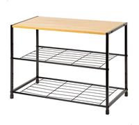 Max Home - Zapatero metálico para entrada recibidor, estantes, de madera y estructura acero negro, estilo industrial, diseño abierto, estantería para zapatos, decoración hogar, organización calzado,