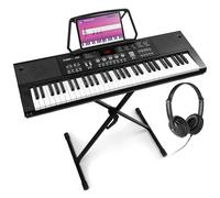 MAX KB15 - Teclado piano con 61 teclas, con micrófono, soporte para teclado y auriculares, autonomía de 8 h, pantalla LCD, 70 canciones, ideal para principiantes, 26 sonidos, 8 percusiones, USB-C