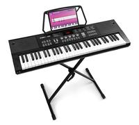 MAX KB15 - Teclado piano con 61 teclas, micrófono y pantalla, teclado con soporte, 8 horas de batería, 70 canciones, 16 sonidos, 8 percusiones, función de aprendizaje, teclado piano para niños, USB-C
