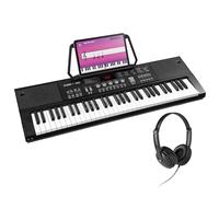 MAX KB15 - Teclado piano con 61 teclas, piano eléctrico con micrófono y auriculares, 8 horas de batería, pantalla LCD, 70 canciones, ideal para principiantes, 26 tipos de sonido, 8 de percusión, USB-C