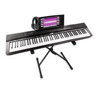 MAX KB6 Pack de piano digital de 88 teclas sensibles al tacto y contrapesadas, teclado piano con soporte y auriculares, conexión USB Midi, pedal de sustain, teclado Midi de estudio - Negro