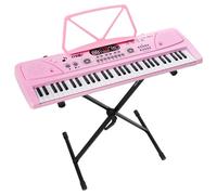 MAX KD61P - Piano infantil de 61 teclas con soporte ajustable, batería recargable y micrófono, ideal para principiantes, color rosa