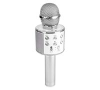 MAX KM01 Micrófono de Karaoke Inalámbrico para Niños con Bluetooth, Altavoces Incorporados, Efecto Eco, Cambiador de Voz, Micro SD, USB, Función Selfie - Plata