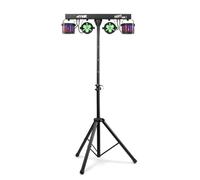 MAX PARTYBAR12 - Kit de iluminación LED para fiestas con focos PAR y Derby, shows automáticos o DMX, mando a distancia y trípode, ideal para DJs, eventos, bodas y discotecas portátiles