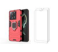Max Power Digital Funda y 2 Cristal Templado para móvil Xiaomi Redmi 9C/Redmi 9C NFC Carcasa Magnética con 2 Piezas Protectores Anillo Imán Antigolpes Resistente Rígida Dura (Xiaomi Redmi 9C, Rojo)