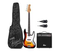 MAX Rebel JB - Bajo con amplificador y kit inalámbrico, color sunburst | Pack bajo eléctrico tipo JB en acabado sunburst con amplificador de 40 W, sistema inalámbrico UHF y funda, para principiantes