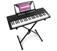 MAX Rhapsody54 - Piano eléctrico de 54 teclas para principiantes, teclado con función de aprendizaje, pantalla, 50 canciones de demo, 300 sonidos, 8 percusiones, altavoces, soporte de teclado y atril