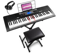 MAX Rhapsody61L - Pack Piano Electrónico, 61 teclas luminosas, con auriculares, soporte de teclado y taburete, pantalla LCD, 40 canciones de demo, función de aprendizaje, 300 tipos de sonido