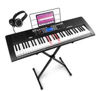 MAX Rhapsody61L Piano Electrónico con 61 teclas luminosas, teclado de piano con altavoz, pantalla LCD, 40 canciones demo, función de aprendizaje, 300 sonidos, incluye auriculares y soporte