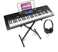 MAX Rhapsody61M Piano digital Midi, 61 teclas, teclado de piano eléctrico sensibles al tacto, 600 sonidos, USB, MP3, pantalla, modos de aprendizaje, entrada auxiliar, incluye auriculares y soporte