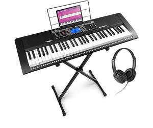 MAX Rhapsody61M Piano digital Midi, 61 teclas, teclado de piano eléctrico sensibles al tacto, 600 sonidos, USB, MP3, pantalla, modos de aprendizaje, entrada auxiliar, incluye auriculares y soporte