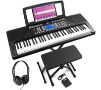 MAX Rhapsody61P Piano eléctrico Midi de 61 teclas, soporte de teclado, con auriculares, taburete y pedal de sustain, pantalla LCD, 40 canciones de demostración, función de aprendizaje, 300 sonidos