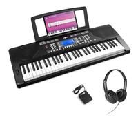 MAX Rhapsody61P Teclado de piano eléctrico Midi de 54 teclas con altavoz, soporte de teclado y pedal de sustain, pantalla LED, 50 canciones de demo, función de aprendizaje, 300 sonidos, 8 percusión