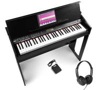 MAX RhapsodyDP61 Pack de Piano Digital electrónico con 61 teclas de piano con respuesta táctil, auriculares y pedal de sustain, 300 sonidos y ritmos, 80 demostraciones, efectos de acordes, USB Midi
