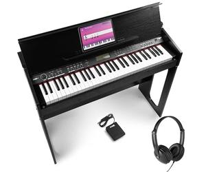 MAX RhapsodyDP61 Pack de Piano Digital electrónico con 61 teclas de piano con respuesta táctil, auriculares y pedal de sustain, 300 sonidos y ritmos, 80 demostraciones, efectos de acordes, USB Midi