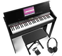MAX RhapsodyDP61 - Piano digital 61 teclas sensibles con mueble elegante, pedal sustain, banco, auriculares, 300 sonidos, 300 ritmos, grabación, conexión MIDI USB y potentes altavoces estéreo
