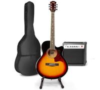 MAX Set Guitarra Electroacústica Sunburst - Amplificador 40W y Soporte de Guitarra Incluidos - Guitarra para Principiantes y Profesionales con Funda, Afinador, Cuerdas y Accesorios Completos