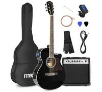 MAX Showkit - Guitarra electroacústica color negro con amplificador y funda