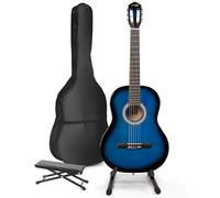 MAX SoloArt Guitarra Clásica Azul para Principiantes y Adultos - Set Completo con Funda, Soporte, Reposapiés, Afinador Digital, Correa, Púas y Cuerdas Extra - Diseño Cómodo y Elegante