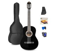 MAX SoloArt Guitarra clasica con cuerdas de nailon para Principiantes Adultos - guitarra flamenca con Funda, Afinador, Púa, Correa y Accesorios - Guitarra Española 4/4 en color negro