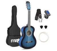 MAX SoloArt Junior guitarra acústica clásica infantil 3/4 para principiantes de 8 a 12 años, cuerdas de nailon, madera de tilo, set con funda, afinador, correa, púas y cuerdas extra
