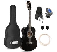 MAX SoloArt Junior 3/4 - Guitarra Española Infantil para niños de 8 a 12 años, Guitarra Clásica para Niños y Niñas, Funda, Afinador, Correa, Cuerdas de Nylon y púas para principiantes, Color negro