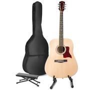 MAX SoloJam Guitarra Acústica Acabado Madera para Principiantes y Avanzados - Set Completo con Funda, Reposapiés, Soporte, Afinador Digital, Correa, Púas y Cuerdas Extra