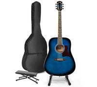 MAX SoloJam Guitarra Acústica Azul para Principiantes y Adultos - Set Completo con Reposapiés, Soporte, Funda, Afinador Digital, Cuerdas, Púas y Correa - Diseño Cómodo y Sonido Brillante