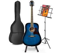 MAX SoloJam Guitarra Acústica Azul para Principiantes y Avanzados - Set Completo con Atril, Soporte, Funda, Afinador Digital, Púas, Correa y Cuerdas Extra - Ideal para Aprender y Practicar