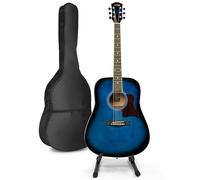 MAX SoloJam Guitarra Acústica Azul - Set Completo para Principiantes con Soporte, Afinador, Bolsa, Cuerdas, Correa y Púas - Ideal para Estudiantes, Jóvenes y Adultos