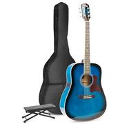 MAX SoloJam Guitarra Acústica Azul - Set Completo para Principiantes y Avanzados con Bolsa, Afinador Digital, Reposapiés, Cuerdas Acero, Correa, Cuerdas Extra y Púas Incluidas