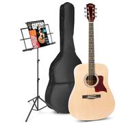 MAX SoloJam Guitarra Acústica Madera Natural - Kit Completo para Principiantes y Avanzados con Bolsa, Afinador Digital, Cuerdas de Acero, Atril, Cuerdas Extra, Correa y Púas Incluidas