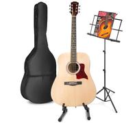 MAX SoloJam Guitarra Acústica Madera para Principiantes y Adultos - Set Completo con Atril, Soporte, Funda, Afinador, Cuerdas, Correa y Púas - Sonido Brillante y Estilo Natural