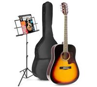 MAX SoloJam Guitarra Acústica Natural para Principiantes y Adultos - Set Completo con Atril, Funda, Afinador Digital, Púas, Cuerdas y Correa - Sonido Brillante para Aprender con Comodidad
