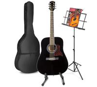 MAX SoloJam Guitarra Acústica Negra para Principiantes y Avanzados - Incluye Atril, Soporte, Funda, Afinador, Correa, Púas y Cuerdas Extra - Set Completo para Empezar a Tocar Ya