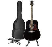 MAX SoloJam Guitarra Acústica Negra para Principiantes y Avanzados - Set Completo con Reposapiés, Soporte, Funda, Afinador Digital, Cuerdas Extra, Correa y Púas para Empezar de Inmediato