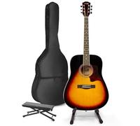 MAX SoloJam Guitarra Acústica Sunburst para Principiantes y Adultos - Set Completo con Reposapiés, Soporte, Funda, Afinador Digital, Cuerdas, Púas y Correa - Sonido Brillante y Diseño Clásico