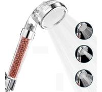 Max Star Alcachofa de Ducha Iónica Piedras Minerales Alta Presión Antical Ahorro de Agua Grifo 3 Modos de Chorro Potente Portátil Cabezal de Ducha Desmontable Efecto Spa (1 Alcachofa Ducha Baño)