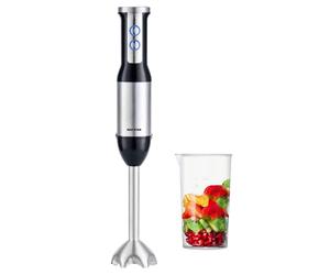 Max Star Batidora de Mano 2 Velocidades 600W Cuchillas de Acero Inoxidable Mango Ergonómica Batidora de Vaso 500ml Pie Desmontable Material de Acero Inoxidable LED Turbo Truturadora de Alimentos