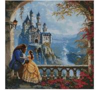 max stitch design - La Bella y la Bestia frente al castillo, set de punto de cruz, 14 hilos, algodón, 200 x 200 puntos, 36 x 36 cm, Motivo: La Bella y la Bestia