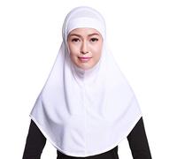 Max-Tonsen Musulmán de dos piezas Hijab Hijab para mujer 2 piezas de color sólido Amira Jersey Musulmán Hijab Algodón suave Elástico Bufanda para la cabeza con tubo Interior Underscarf Cap Hood-Blanco