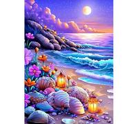 MAXBYE 5D Diamond Painting Adultos, Playa Cuadro Diamante Kit Completo, Conchas & Flores Pintura de Diamante, Diamond Painting Art Cristal Para Decoración de Pared Hogar Regalo 30x40cm