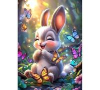MAXBYE 5D Diamond Painting Art Kits Lindo Conejo para Adultos, DlY Animal Full Diamond Art Kit Mariposa Gemas Sencillos Punto Cruz Principiantes, Crystal Art Crafts Home Wall Decor 30x40cm