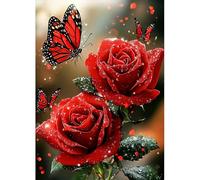 MAXBYE 5D Diamond Painting Arts Kits para Adultos, Rosa Roja DIY Diamond Art Kit Complet Manualidades Imágenes, Mariposa Cristal Diamond Punto Cruz Decoración Pared para Hogar Gift 30x40cm